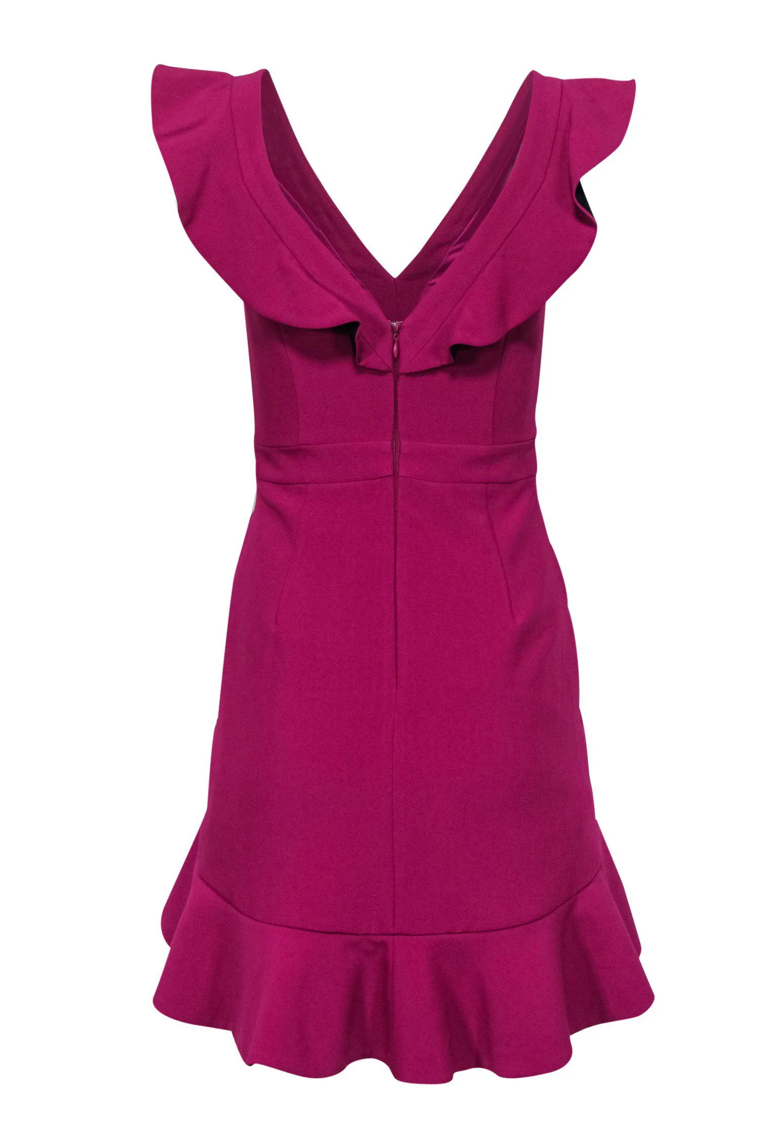 Aijek - Fuchsia Ruffle Plunge Cocktail Dress Sz S