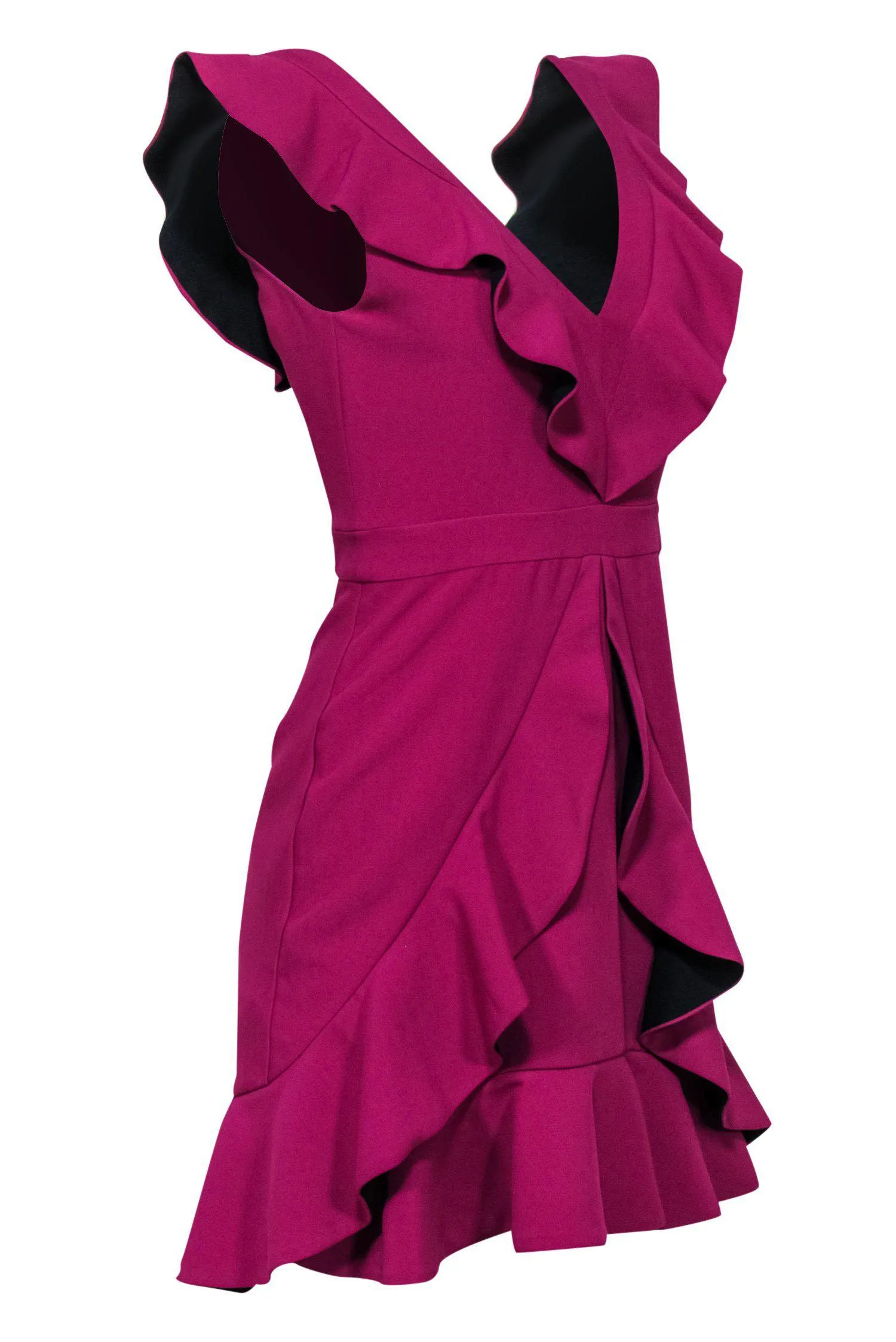 Aijek - Fuchsia Ruffle Plunge Cocktail Dress Sz S