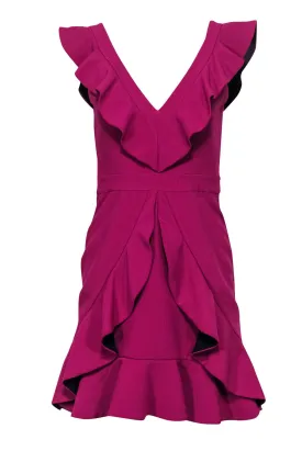 Aijek - Fuchsia Ruffle Plunge Cocktail Dress Sz S