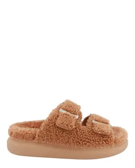 Alexander McQueen Womens Shearling Slide Sandals