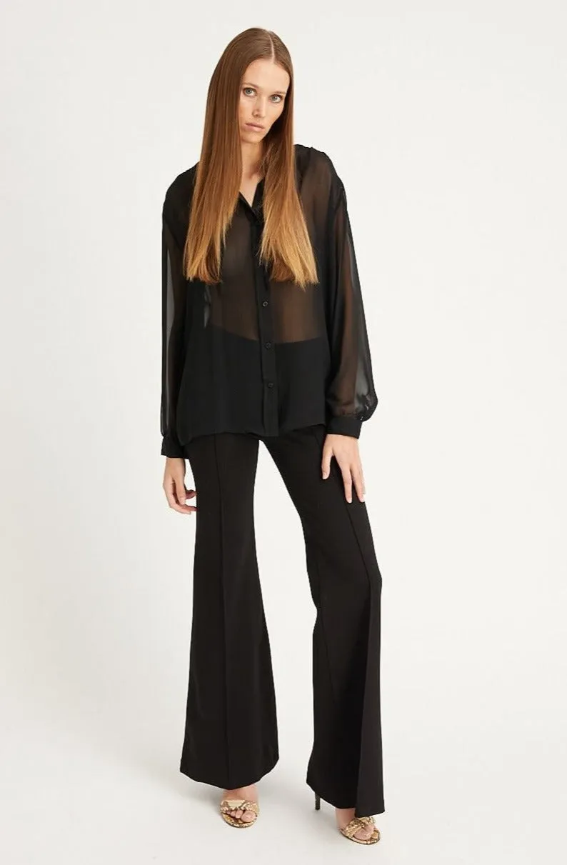 Black Ultra Flare Pants with Pintucks