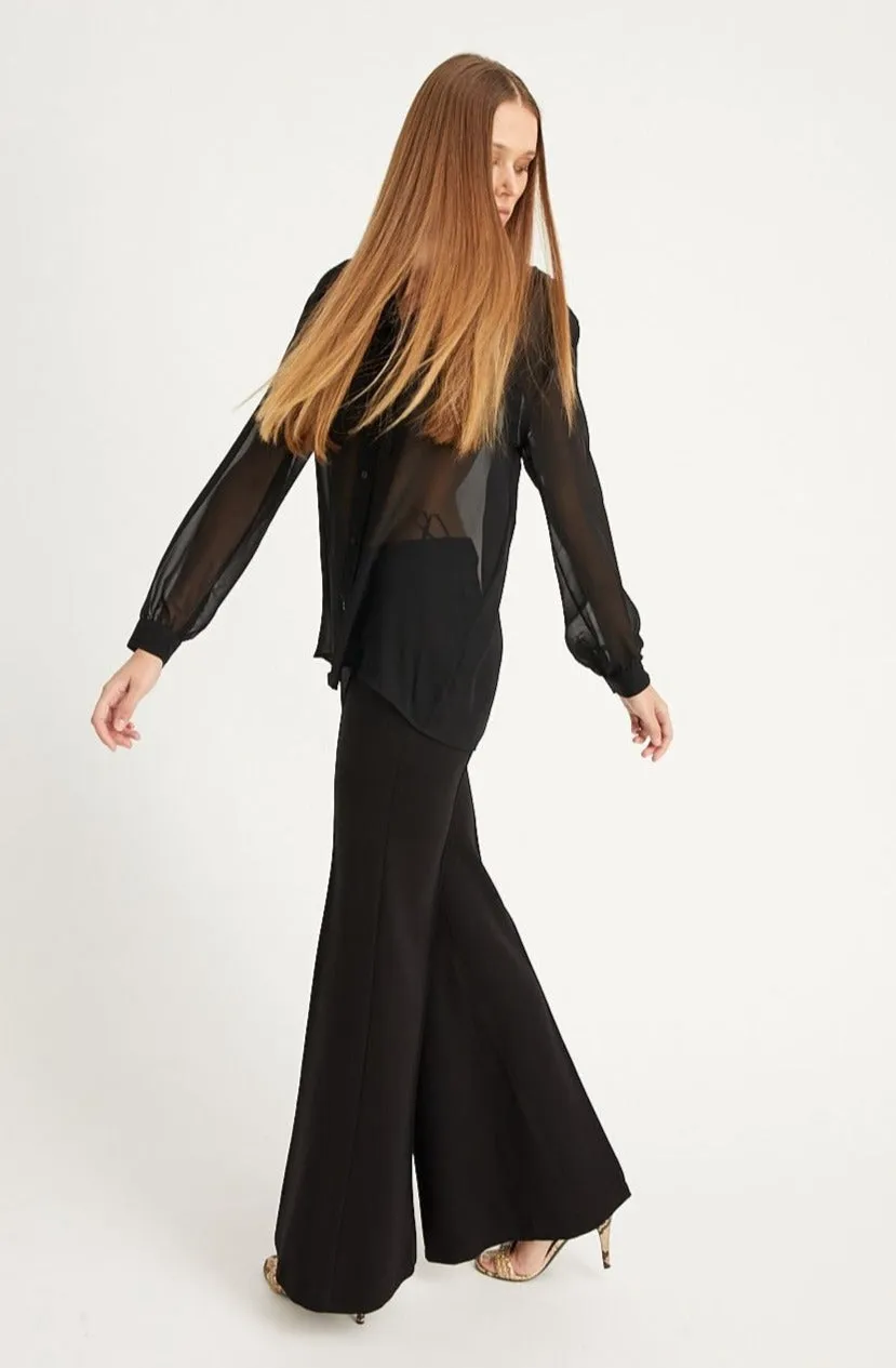 Black Ultra Flare Pants with Pintucks