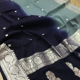 Blue Ombre Banarasi Khaddi Georgette Saree