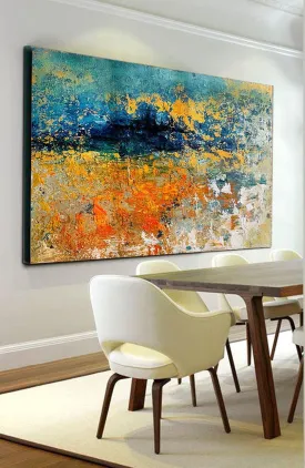 Blue Yellow Orange Abstract Painting,Dining Room Wall Art Gp068