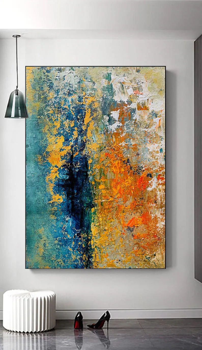 Blue Yellow Orange Abstract Painting,Dining Room Wall Art Gp068