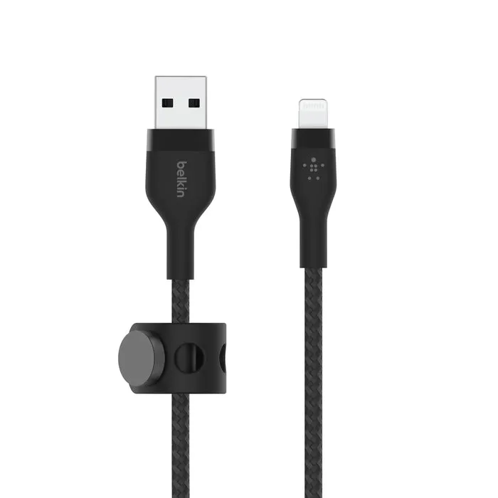 Cable BoostCharge Pro Flex USB a Lightning de silicona y trenzado de Belkin 1 metro negro