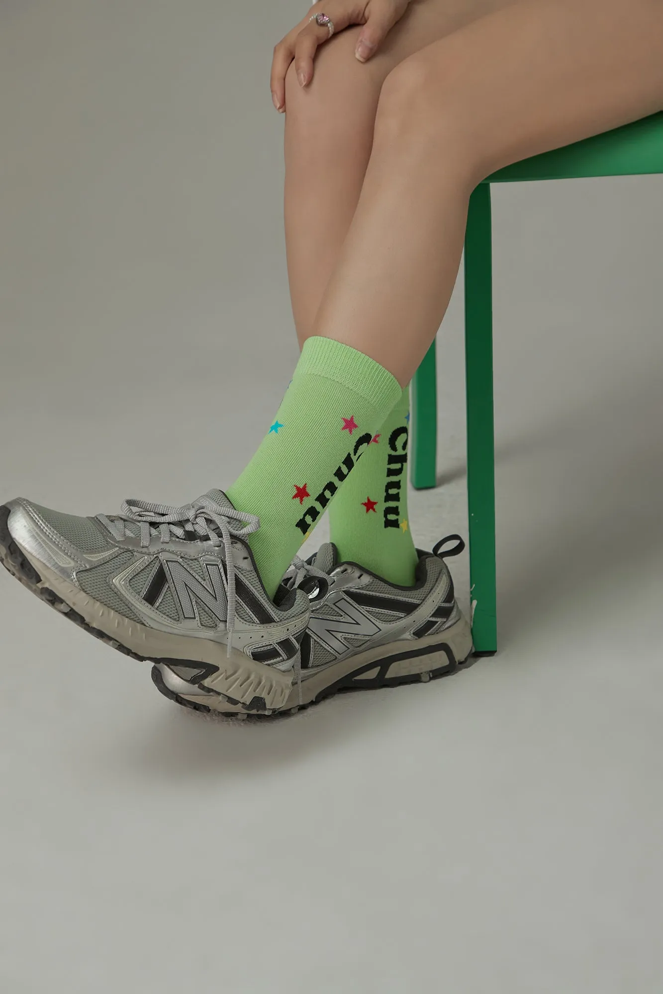 Chuu Lettering Colorful Star High Socks