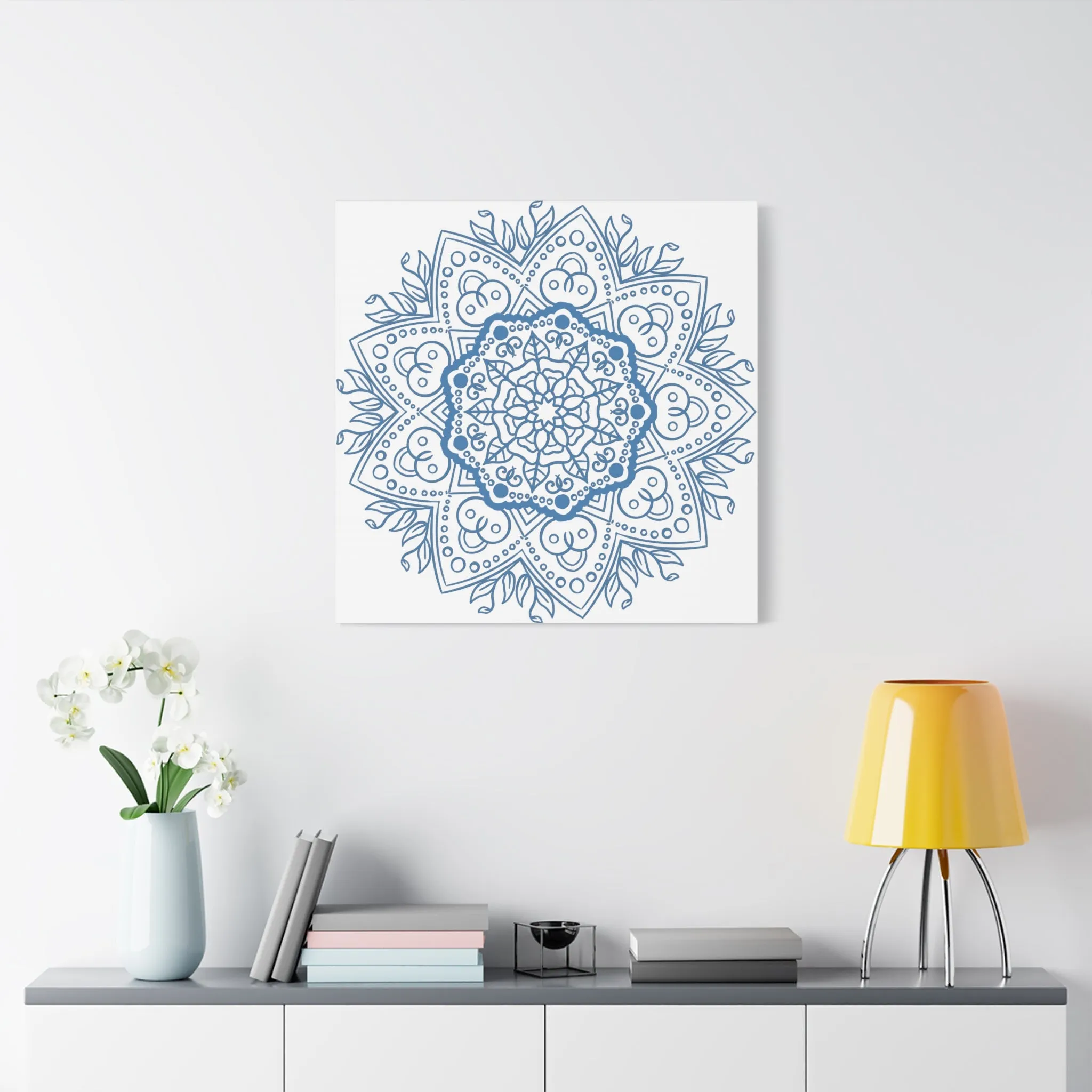 Handmade Mandala Wall Art - Steel Blue - Matte Canvas, Stretched