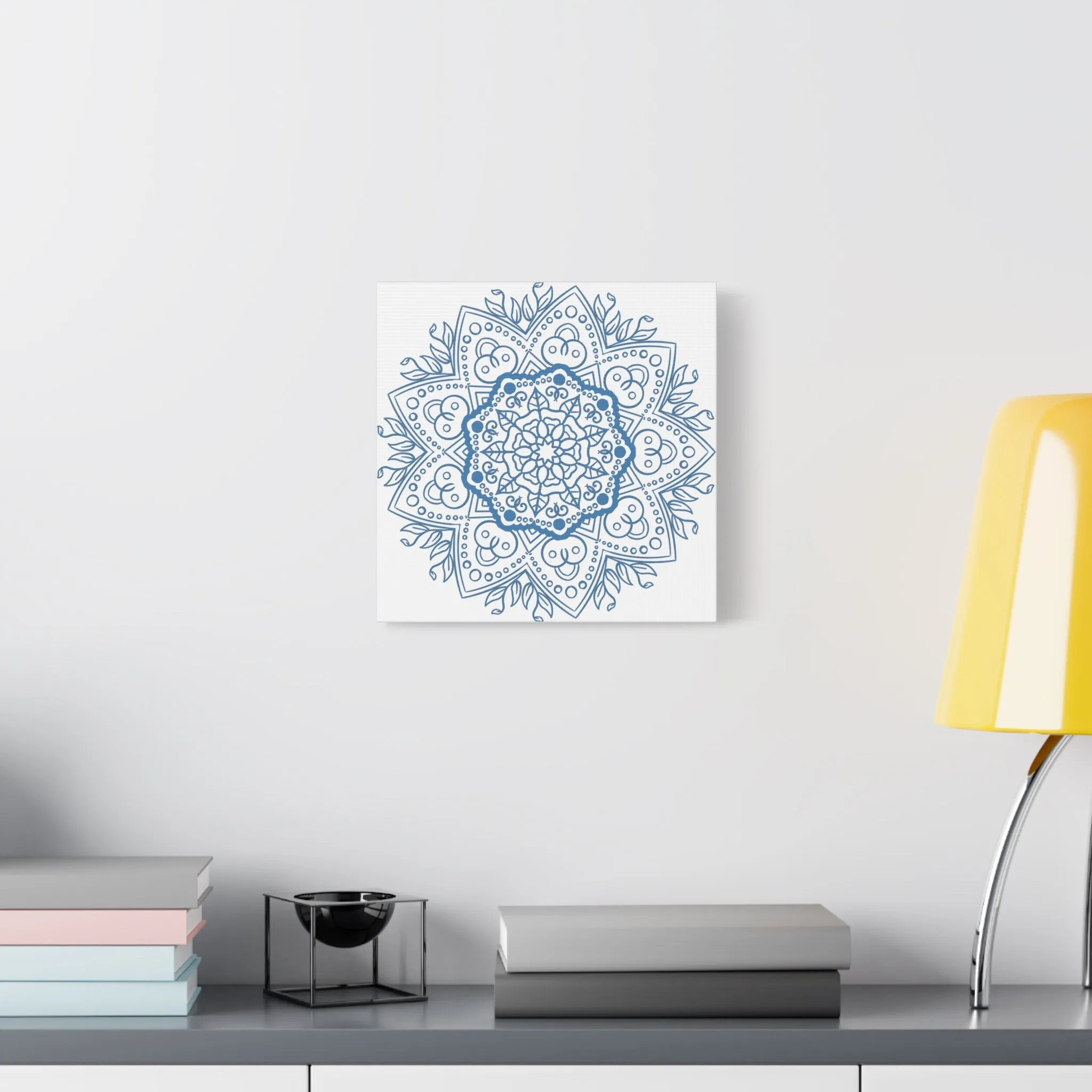 Handmade Mandala Wall Art - Steel Blue - Matte Canvas, Stretched