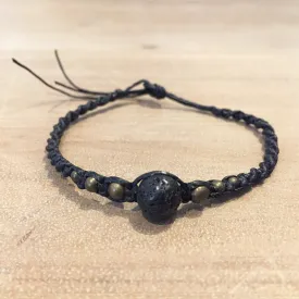 Hematite Woven Bracelet with Black Stone