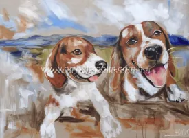 Pet portrait - beagle buddies 90x120cm