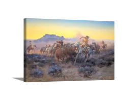 Roping Fresh Mounts | Charles Russell Masters Classic Art in Gallery Wrapped Canvas | Various Sizes