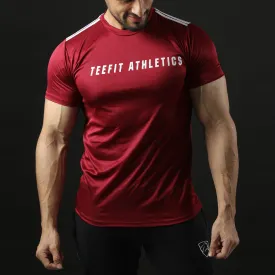 Teefit Three Stripes Maroon Athletic Tee